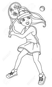 Coloring is a very useful hobby for kids. Smiling Little Girl Is Playing Tennis Printable Coloring Page Royalty Free Cliparts Vectors And Stock Illustration Image 125395638