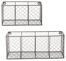 Available in three nestable sizes, this rustic storage solution neatly houses everything from books to toiletries to towels. Asst Vintage Grey Wall Mount Chicken Wire Basket Set Of 2 Farmhouse Baskets By Design Imports Houzz