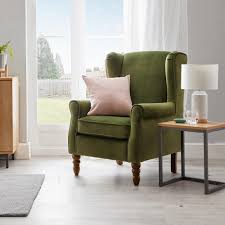 Oswald Velvet Wingback Armchair Moss Green In 2020 Wingback Armchair Upholstered Furniture Armchair