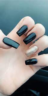 Acrylic Nails Black Gold Nails Black Acrylic Nails Homecoming Nails Acrylic