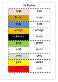 German Colours German English Words Word Cards