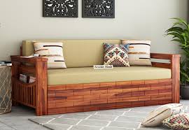 Gray folding convertible full sofa bed armchair lounge couch with pillow Buy Sereta Sofa Cum Berth King Size Honey Finish Online In India Wooden Street