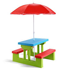 Indoor picnic table with industrial pipe legs and a warm wood tabletop. Buy Costzon Kids Picnic Table Indoor Outdoor Table And Bench With Removable Umbrella Portable Picnic Table Bench Set For Toddlers Great For Garden Backyard Patio Red Green Online In Indonesia