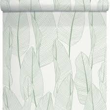 Papier Peint Vinyle Fragrance Bananier Vert Et Blanc Leroy Merlin Papier Peint Vinyle Papier Peint Deco Papier Peint