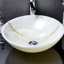 Re bathroom glass painted vessel sink bowl waterfall mixer faucet taps combo set. Aa Warehousing Matty Single Bowl Stone Circular Vessel Bathroom Sink Wayfair