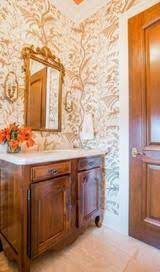 Brunschwig Fils Bird And Thistle Beige Wallpaper French Country Bathroom Beige Wallpaper Powder Room Decor