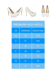 sizing chart premium high heels 2t collection