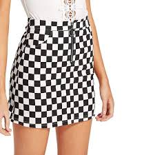 Black And White Checkered Skirt Checkerboard High Waist Skirt Summer Mini Skirt Zipper Unif Checkered Skirts Short Bottom Saia Gothic Checkered Skirt Mini Skirts Plaid Skirts