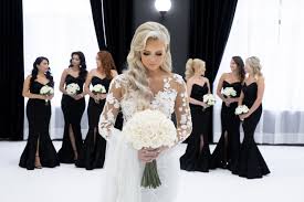 Black And White Wedding Bridal Party This Gold Black And White Wedding Is Stunning To The Max Black And White Wedding Theme Black Bridal Parties Black White Wedding