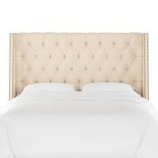 Swap furniture items in our full i had ordered a twin headboard for a spare bedroom from skyline through amazon before so i already knew that the the headboard is nicely made and looks expensive with the button and tufting upholstery. Full Diamond Tufted Wingback Headboard Cream Linen With Brass Nail Buttons Skyline Furniture Target