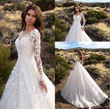 V Neck Long Sleeve Bridal Gown A Line Sheer Lace Applique Wedding Dress Custom Lace Applique Wedding Dress Ball Gowns Wedding Bridal Dresses Online