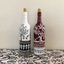 Hand Painted Wine Bottle Warli Art Hand Painted Wine Bottles Bottle Art Painted Wine Bottles
