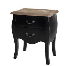 Idéal pour votre salon ou votre bureau comme table d'appoint. Table De Chevet Noire 2 Tiroirs En Pin Vieilli Land Macabane 3 Suisses