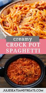 Quick Easy And Delicious Crock Pot Spaghetti Is A Family Friendly Meal Made In Your Sl Quick Crockpot Meals Crockpot Recipes Slow Cooker Crockpot Recipes Easy