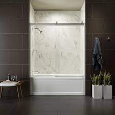 Kohler shower and bath tub doors come in a variety of styles, shapes and sizes. Kohler Levity 59 In X 62 In Semi Frameless Sliding Tub Door In Silver With Handle K 706003 L Shp The Home Depot