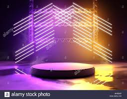 Blank Concert Platform For Product Placement With Glowing Neon Tube Lighting In Purple And Orange 3d Illustration Stock Photo Alamy