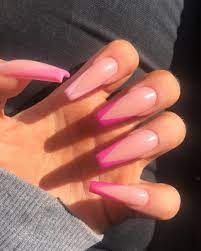Pink V Tips Apresnailofficial Nailsby Gelpolish The Gelbottle Inc Apres Sculpted Coffin Long Pink Acrylic Nails Long Acrylic Nails Best Acrylic Nails