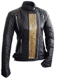 Leather Skin Women Black Genuine Leather Jacket With Gold Stars Leather Jacket Leather Jacket Black Leather Jackets Women