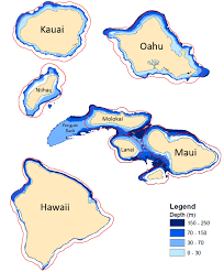 Map Of The 8 Main Hawaiian Islands With Deep Water Depth