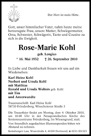 Traueranzeigen von Rose-Marie Kohl