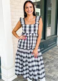 Bb Dakota X Steve Madden Gingham Smocked Dress On Sale Hand In Pocket