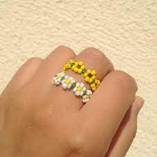 Supplies needed to make beaded daisies flowers: Daisy Sunflower Bead Flower Ring Bead Ring Flower Bead Ring Seed Bead Ring Flower Ring Rose Rings Handmade Ring Beaded Ring Flower Bead Ring Beaded Jewelry Diy Beaded Rings