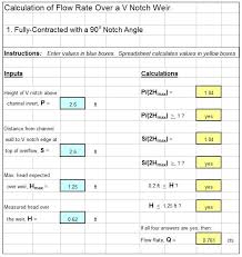 V Notch Weir Calculator Excel Spreadsheet For Open Channel Flow