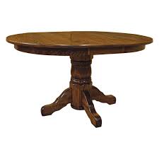 An amish made oak dining table with eight matching chairs (two with arms and six without arms). Amish 42 Round Pedestal Dining Table W Leaf Made In Usa