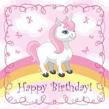 Am samstag möchte ich meine geburtstagsparty machen. Happy Birthday Greeting Card With A Picture Of A Cute Unicorn Royalty Free Cliparts Vectors And Stock Illustration Image 76870558