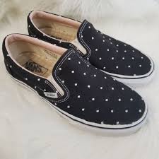 Black And White Slip On Vans Womens Vans Womens 8 Limited Edition Black White Pink Embroidered Polka Dots Vans Loafers Shoe Boots Vans Classic Slip On Sneaker Shoes
