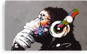 Banksy Dj Monkey Thinker With Headphones Canvas Print Monkey Art Banksy Art Street Art Graffiti