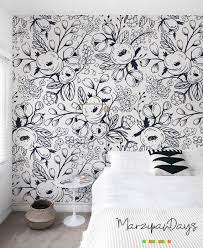 Bedroom Black And White Wall Mural Black And White Wallpaper Nursery Wall Mural Floral Etsy Black And White Wallpaper White Wallpaper Nursery Wallpaper