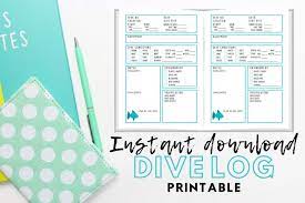 Scuba Dive Log Aqua Blue In Printable A4 A5 A6 Sizes Instant Download Diving Scuba Diving Scuba
