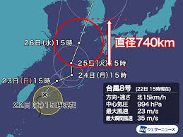 台風 第5号 6月23日12時現在 マリアナ諸島 北緯 16.2゜ 東経 141.0゜ 北西 15 km/h 中心気圧 1002 hpa 最大風速 18 m/s 最大瞬間風速 25 m/s 強風半径(15m/s以上) 220 km 予報24日12時 台風 フィリピンの東 北緯 18.5゜ 東経 139.8゜ 北北西 10 km/h 中心気圧 1000 hpa å°é¢¨8å· äºˆå ±å††ã®å¤§ãã•ã¯å°é¢¨ã®å¤§ãã•ã«éžãš 2020å°é¢¨æƒ…å ± ã‚¦ã‚§ã‚¶ãƒ¼ãƒ‹ãƒ¥ãƒ¼ã‚¹