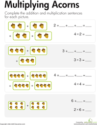 Multiplication Add Multiply Acorns Worksheet Education Com 2nd Grade Math Worksheets Multiplication Worksheets 2nd Grade Worksheets