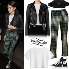 Kaia Gerber Leather Jacket Plaid Pants Steal Her Style