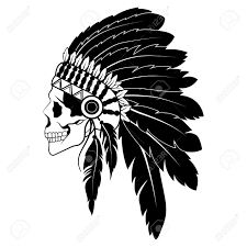 Portrait mayan woman ancestral dance. Indian Skull With Headdress Of Feathers The Leader Of A Tribe Of Indians Totem Line Art Black And White Drawing By Hand Tattoo Royalty Free Cliparts Vectors And Stock Illustration Image 130094472