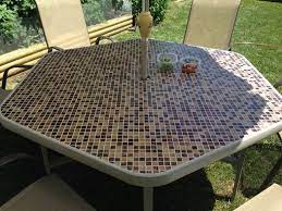 Diy Tiled Table Refurbished Broken Glass Table Into This Beautiful Tiled Table Patio Table Top Patio Chairs Makeover Patio Table Redo