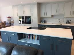 Solid wood kitchen cabinets information guides. 1909 Slab Door In Painted Dove Grey And Slate Kitchen Ergonomics