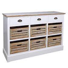 Vintage kommode sideboard schrank für flur weiß mit 3 körben landhaus shabby. Kommode Weiss Holz 9 Schubladen Anrichte Retro Schrank Vintage Shabby Look Ebay