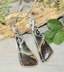 Natural Polychrome Jasper Pear Wire Wrapped Silver Earrings, Sterling  Silver Wire Wrapped Earrings, Handmade Stone Jewelry GE15