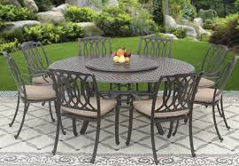 Find great deals on ebay for outdoor chair round. San Marcos Cast Aluminum Outdoor Patio 9pc Set 8 Dining Chairs 71 Inch Round Table 35 Lazy Susan Series 5000 With Sunbrella Sesame Linen Cushion Zenpatio