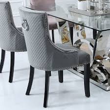 Grey Velvet Dining Chair With Studded Trims And Ring Knocker Back Dining Chairs Velvet Dining Chairs Blue Dining Chair