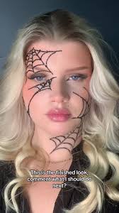 Tutorial easy rhinestone spiderweb makeup look for halloween🕸️  #makeuptutorial #halloweentutorial #tutorial #spiderweb #cosplay  #rhinestones