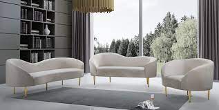 Ritz Cream Sofa 659 Meridian Furniture Fabric Sofas In 2020 Furniture Design Living Room Sofa And Loveseat Set Velvet Living Room
