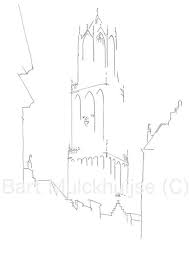 Domtoren Utrecht Originele Tekening Leidse Lijnen Lijntekening Minimalistische Tekening Utrecht