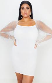 Plus Cream Long Sleeve Organza Style Bodycon Dress In 2020 Bodycon Dress Plus Size Outfits Dresses