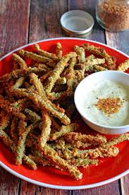 Baked Green Bean Fries With Sriracha Salt And Light Wasabi Ranch Dip Host The Toast Fried Green Beans Baked Green Beans Food
