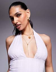 Princess Polly cotton embroidered halterneck plunge mini dress in lilac