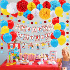 Rated 4.29 out of 5 stars. Buy 52pcs Carnival Circus Party Decorations Supplies Carnival Birthday Party Ideas Circus Happy Birthday Banner Balloons Tissue Paper Flowers Pom Poms Honeycomb Ball Circle Dots For Carnival Decoration Online In Turkey B07tq75sdy